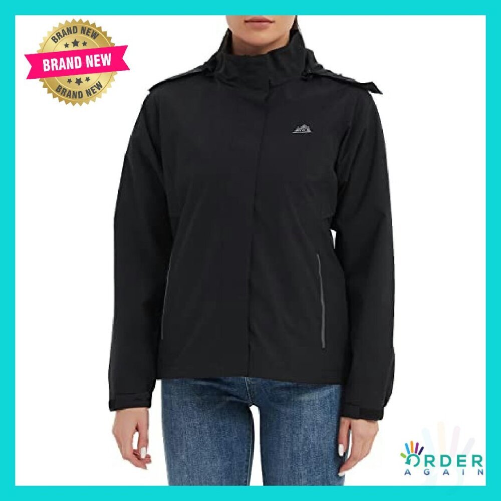 Lightweight Waterproof Rain Jacket Hooded Windbreaker Hiking Outdoor Activewear - Picture 3 of 8